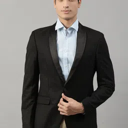 HARSAM Men Black Self-Design Single-Breasted Formal Blazer image 1