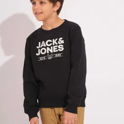 Jack & Jones Junior Boys Black Printed Full Sleeves Pullover Sweatshirt image 1