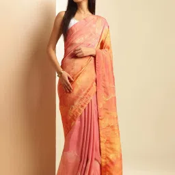 navyasa by liva Pink Printed Saree With Unstitched Blouse image 1