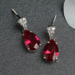 Clara 92.5 Sterling Silver Swiss Zirconia Blood Red Tear Drop Earrings-image-79