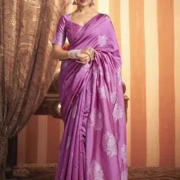 Satrani Purple Woven Saree With Unstitched Blouse image 1
