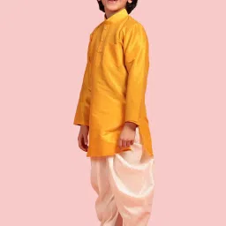AJ Dezines Kids Yellow & White Regular Fit Full Sleeves Kurta Set image 3