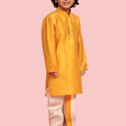 AJ Dezines Kids Yellow & White Regular Fit Full Sleeves Kurta Set image 3