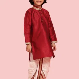 AJ Dezines Kids Maroon & White Embroidered Full Sleeves Kurta Set image 3