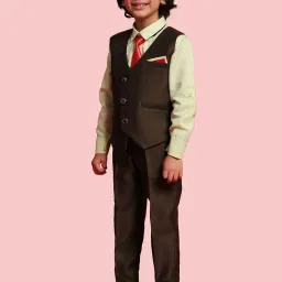 AJ Dezines Kids Olive Green Regular Fit Full Sleeves Shirt Set image 3