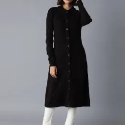 W Black Self Design Cardigan-image-0