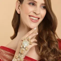 Dugran By Dugristyle Pearl White & Peach Hathphool with American Diamond & Pearls-picture-29