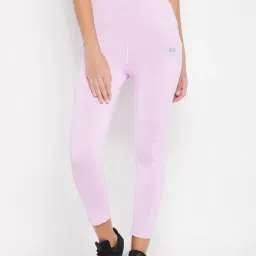 Clovia Pink Slim Fit High Rise Tights-image-4