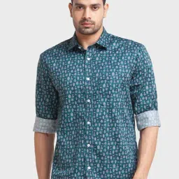 ColorPlus Green Cotton Tailored Fit Printed Shirt-picture-13