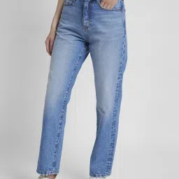 Spykar Light Blue Cotton Relaxed Fit High Rise Jeans image 3