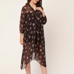 Moomaya Black Floral Print High-low Dress image 3