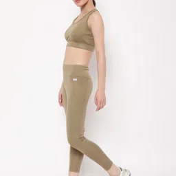 Clovia Dusty Olive Green Padded Sports Bra Tights Set image 3