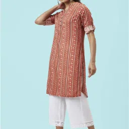 Rangmanch by Pantaloons Rust Printed Straight Kurta image 3