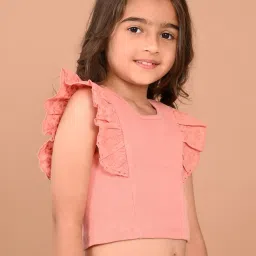 LilPicks Kids Peach Solid Crop Top image 3