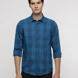 Crocodile Blue Cotton Checked Regular Fit Shirt-picture-36