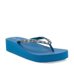 Forever Glam by Pantaloons Women's Teal Thong Wedges image 3