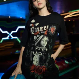 The Souled Store Black Loose Graphic Dress image 1