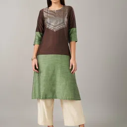 Rangmanch by Pantaloons Brown Polyester Printed 3/4th sleeve Kurti image 1