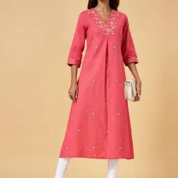 Rangmanch by Pantaloons Pink Cotton Embroidered A Line Kurta image 3