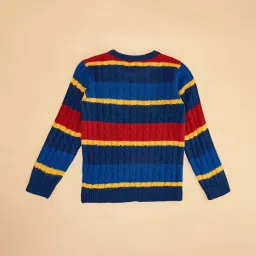 Pantaloons Junior Kids Navy & Yellow Striped Full Sleeves Sweater image 3