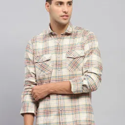 Monte Carlo Beige Cotton Regular Fit Checks Shirt image 1