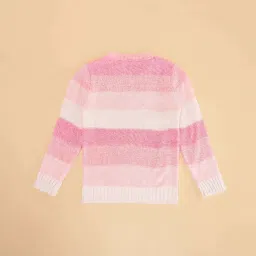 Pantaloons Junior Kids Pink & White Embellished Full Sleeves Sweater image 3