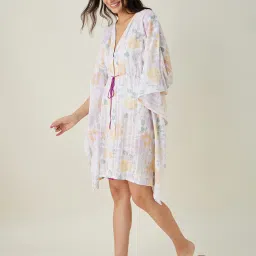 The Kaftan Company White Floral Printed Cover Up image 3