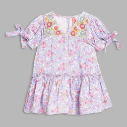 Blue Giraffe Girls Purple Cotton Printed 1 Dress image 1