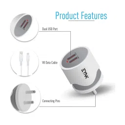 EYNK 3.4A Dual USB Port Wall Charger with Travel and Micro USB Cable (White) image 3