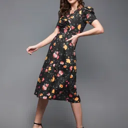 Miss Chase Black Floral Print Wrap Dress image 3