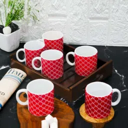 Femora Red Ceramic Handcrafted Tea Cups (0.18 L) - Set of 6 image 1