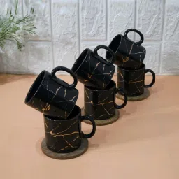 Femora Black & Gold Ceramic Marble Design Tea Cups (0.18 L) - Set of 6 image 1