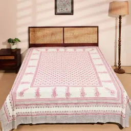 Fabindia Serene Pink Cotton Printed King Bed Cover-picture-29