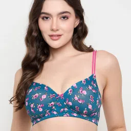 Clovia Teal Regular Fit Floral Bra image 1
