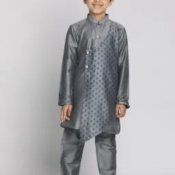 VASTRAMAY Boys Grey Cotton Blend Printed KurtaSets image 1