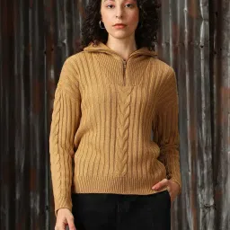 High Star Mustard Self Design Sweater image 1
