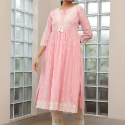 Libas Pink Regular Fit Floral Kurtas image 1