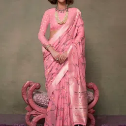 Saree Mall Pink Woven Sarees With Unstitched Blouse image 1