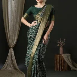 Saree Mall Green Woven Sarees With Unstitched Blouse image 1