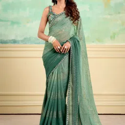 Saree Mall Green Embellished Sarees With Unstitched Blouse image 1