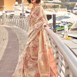 Saree Mall Beige Woven Sarees With Unstitched Blouse image 1