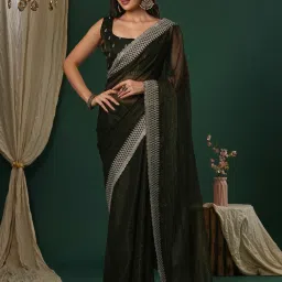 Saree Mall Green Embroidered Sarees With Unstitched Blouse image 1