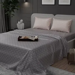 Stoa Paris Elegance Grey Polyester 300 TC Sateen Super King Size Bed Sheet With 2 Pillow Covers image 1