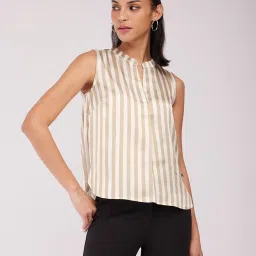 Fablestreet Beige & Gold Striped Top image 1