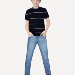 Gini & Jony Kids Navy & Red Cotton Striped T-Shirt image 3