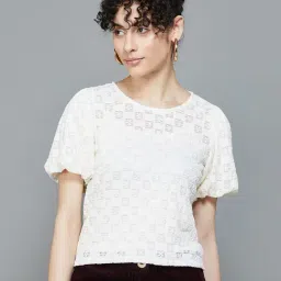 Ginger by Lifestyle Off-White Self Pattern Top-image-48