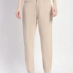 MADAME Beige Cotton Relaxed Fit Mid Rise Jeans-picture-18