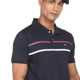 Arrow Sport Navy Cotton Regular Fit Striped Polo T-Shirt image 4