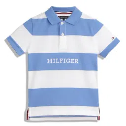 Tommy Hilfiger Kids White & Blue Striped Regular Fit Polo T-Shirt-image-32