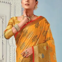 Odette Yellow Woven Saree With Unstitched Blouse image 2